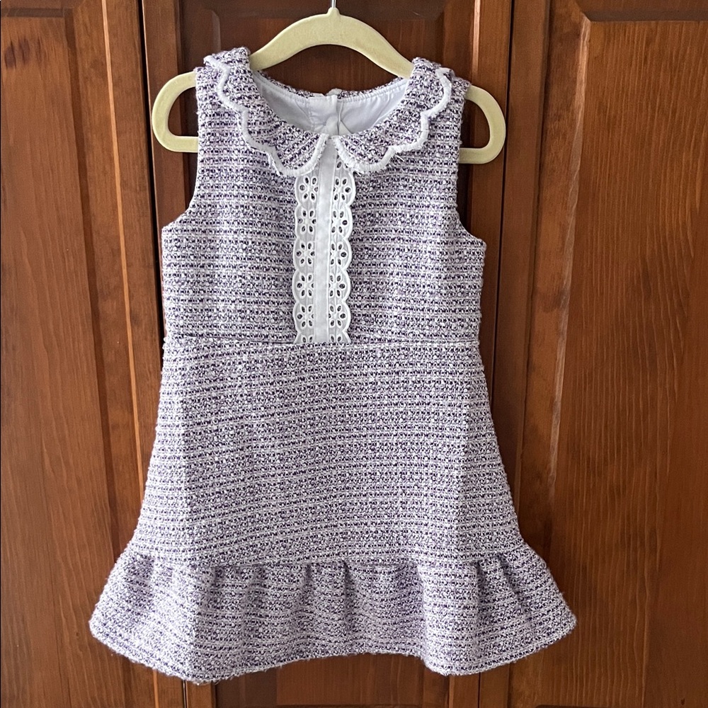 Janie and Jack Easter Dress Purple and White Tweed Sz. 3 Like New Spring Pastel